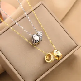 Luxury Fashion men Necklace Designer Jewelry party Sterling Silver double rings diamond pendant Rose Gold necklaces for women fancy dress long chain jewellery gift