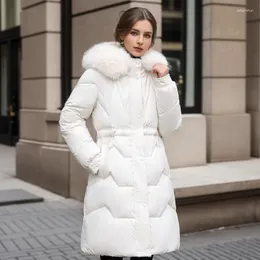 Women's Trench Coats 2023 Winter Long Hooded Parka Coat Thick Duck Down Cotton Female Slim-fit Jacket M-3XL