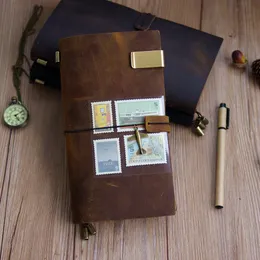 Notatniki 100% prawdziwy skórzany podróżnik Travel Travel Diary Journal Vintage ręcznie robiony planie podarunkowe Cowhide Free Littering Embosse 230826