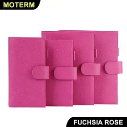 Anteckningar Moterm Firm Pebbled Grain Leather Fuchsia Rose Color äkta Cowhide Planner Rings Notebook Cover Diary Agenda Organizer Journey 230826