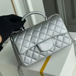 23SS Designertasche Damen Mini Umhängetasche Mini Griff Flip Bag Caviar Silver Label Damen Mini Umhängetasche Tragbare CF Kettentasche Damen Luxus Handtasche Geldbörse 20cm