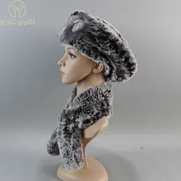 Cappelli Sciarpe Set Inverno Rex Cappelli di pelliccia di coniglio Sciarpe Donna Moda 100% Genuino Berretti di pelliccia lavorati a maglia Sciarpe Set Lady Caldo Vera Pelliccia Cappello Silenziatore 230826