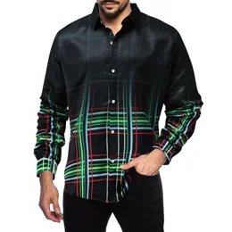 Camisas de vestido masculinas Botão para baixo camisa de lapela masculina gradiente xadrez cardigan para homem início do outono 2023 casual blusas de manga comprida casaco masculino 230826