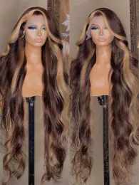 Destaque peruca de cabelo humano brasileiro marrom colorido 13x4 hd frente do laço perucas de cabelo humano para as mulheres ombre onda do corpo peruca frontal do laço