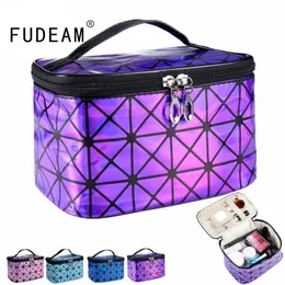 Waist Bags FUDEAM Paillette Leather Women Multifunctional Cosmetic Bag Travel Storage Organize Zipper Waterproof Makeup Case Toiletry 230826