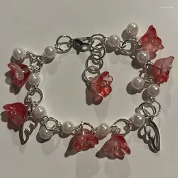 Link Bracelets Handmade Lily Of The Valley Beaded Bracelet Y2k Retro Red Gorgeous Coquettish Fairy Tale