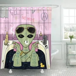 Shower Curtains Funny Alien Cartoon Waterproof Shower Curtain Trippy Glasses Polyester 3d Bathroom Curtains for Girls Boys Home Bathtub Decor 230826