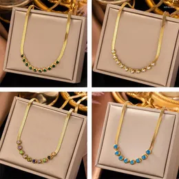Chains HIYEE Light Luxury Design Color Zircon Turquoise Pendant Multi-Layer Stainless Steel Non-Fading Necklace Banquet Birthday Gift