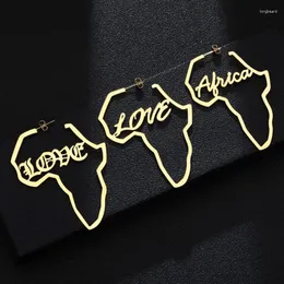 Ohrstecker, Buchstabe Liebe, Afrika-Karte, groß, Edelstahl, Gold/Stahlfarbe, für Frauen, afrikanischer ethnischer Schmuck, Geschenk