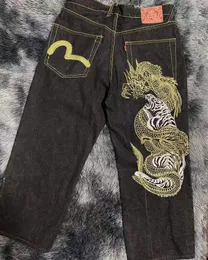 Men's Jeans Harajuku Retro Hip Hop Dragon Pattern Jeans Black Oversized Baggy Y2k Jeans Men Women Gothic Wide Trousers Streetwear 230827