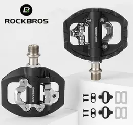 Bike Pedals ROCKBROS Bicycle Lock Pedal 2 In 1 Antislip Lock Nylon Pedal MTB Bike Pedals Flat Cleat Platform Shimano SPD Bike Accessories 230826