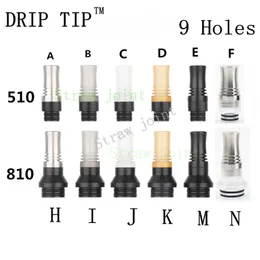 Authentische DRIP TIP 1PCS 810 510 mtl Straw Joint mit 9 Löchern POM SS Drip Tips