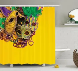 Shower Curtains Mardi Gras Shower Curtain Festive and Colorful Group of Venetian Carnival Masks and Accessories Bathroom Waterproof Curtains 230826