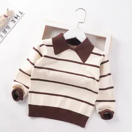 Pullover Baby Boys Sweater Autumn and Winter Turn-down Collar Children's Clothing Cotton Girl striped Sweaters Kids Pullover Top 2-8 year 230826