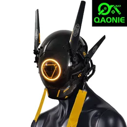 Maski imprezowe Cosplay Cyberpunk dla dorosłych Maska mechaniczna Science Fiction Yellow LED Light Strip Cool Technology Ghostface Mask 230826