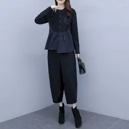 Pantalones de dos piezas para mujer Estilo occidental Cubierta delgada Conjunto de pierna ancha Reducción de edad Moda Otoño Ropa casual de moda