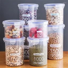 Bottiglie di stoccaggio 600-1500ML Contenitori per alimenti Barattoli sigillati Scatola in scala a prova di umidità Cucina Cereali grossi Fagioli Organizzatore trasparente