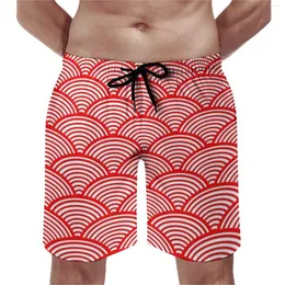 Pantalones cortos para hombres Tablero de verano Rojo Seigaiha Deportes Surf Ondas japonesas Pantalones cortos estampados Vintage Secado rápido Bañadores de natación Tallas grandes 3XL