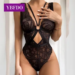 Formadores de mujeres YBFDO Black Hollow Out Body de encaje Mujeres Lencería O Anillo Sin respaldo Flaco Body Ladies Sexy Teddies Body Femme 230827