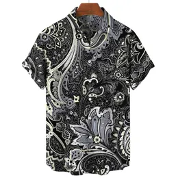 Мужские платья рубашки винтажные 3D Paisley Patter Srint Casual Короткие рукава лучшие летние футболки черные печатные одежды Men Men 5xl 230826
