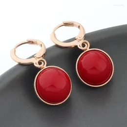 Dangle Brincos Estilo Coreano Moda Mulher Jóias 585 Rosa Cor de Ouro Simples Rodada Pérola Moda Pendurada