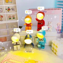 Decorative Objects Figurines Mini Building Block Robot Magnetic Suction Night Light Cute Astronaut DIY Ever-Changing Small Table Lamp children's Gift 230826