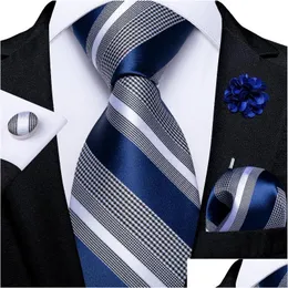 Bow Ties Blue Rands Mens Accessories Slipsarduk Manschettknappar Brosch Pin -gåvor för män grossistföremål Business Drop Delivery DHPTV