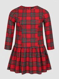 プラスサイズのドレスFinjani Women's Scottish Style Red and Black Plaid Woman's Dress2023エレガント