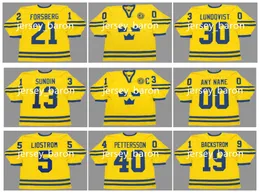 MATS SUNDIN HENRIK LUNDQVIST 2002 Equipe Suécia Retrocesso Hóquei Jerseys HENRIK ZETTERBERG NICKLAS LIDSTROM ELIAS PETTERSSON PETER FORSBERG Amarelo Tamanho S-4XL