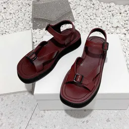 the row shoes ladies casual shoes the row designer fashion brand leather thick bottom buckle open toe black burgundy 2023 summer new outdoor beach shoes 35-40