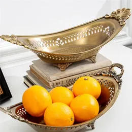 Plates Vintage Brass Fruit Basket Home Decoration Coffeetable Large Capacity Storage Tray Handmade Carved Plate Desktop Ornaments