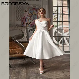 Urban Sexy Dresses RODDRSYA Simple Satin Wedding For Women Strapless Bride Gowns Lace Up Backless Bridal Party Robe De Soire A line Short 230828