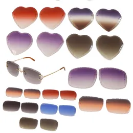 Wholesale Luxury Diamond Cut Lens Rimless Sunglasses Lens Fashion Accessories With C Decoration Metal Attachment Red Lens or Brown Lens or Gray lens Purple Lens