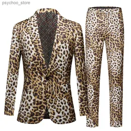 2022 Fashion Men's Casual High-End Leopard Print Nightclub Style Sacka Jacket Pants / Man Two Pieces Coat Trousers Blazers Set Q230828