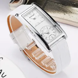 Wristwatches Dual Dial Unisex Watch Genuine Leather Band Couple Quartz Wristwath Simple Minimalist Men Women Male Female Black White Clock