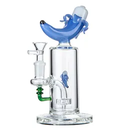 Unique Bong Banana Shape Heady Water Glass Bong Hookahs Water Pipes Oil Dab Rigs Showerhead Percolator 14mm Female Joint 7Inch 5mm Thick Glass Bongs With Bowl