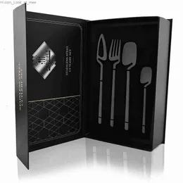 24Pcs Black Dinnerware Set 18/10 Stainless Steel Tableware Set Fork Knife Spoon Cutlery Set Gift Box Flatware Dishwasher Safe Q230828