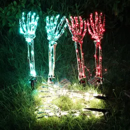 Halloweenowe dekoracje LED szkieletowe ramiona ręczne stawki, wodoodporne baterie obsługiwane światła LED Figurina Garden Garden Decor Outdoor Decor