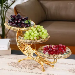 Plates European Style High-end Fruit Tray Multi-layer Dry Home Creative Glass Bowl Light Luxury Plate