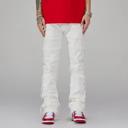 Męskie dżinsy punkowe ułożone białe proste dżinsy Y2K Grunge Pants Męs