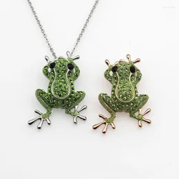 Pendant Necklaces Frog Rose Gold Color Green Crystal Stone Charm Statement & Pendants Animal Jewelry For Women Fashion Boho Necklace
