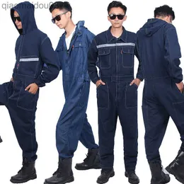 Protective Clothing Welding Clothing Denim Hooded Overalls Dust Proof Electric Worker Uniform Painter Coveralls repairmen work jumpsuits welder suit HKD230826