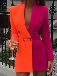 2023 Autumn New Cross border European and American Women's Wear Contrast Spliced Coat Professional V-neck Cardigan Suit Skirt HKD230825