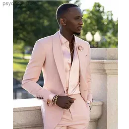 Elegant lyxiga rosa sjal lapel män passar bröllop brudgummen tuxedos come homme affärsdräkter terno masculino 2 st (blazer+byxor) Q230828