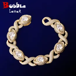 Bangle Bubble Letter Iced Out Form 8 Eye Cuban Link Armband för män Prong Seting Hip Hop Jewelry 230828