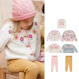 Pullover Kids Sweater 2023 Autumn LM Ethnic Style Girls Heavy Industry Embroidery Flowers Square Collar Warm 230828