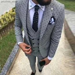 Ternos masculinos ponto onda três peças ternos de vestido masculino casual commuter escritório ternos de negócios para casamento (blazer + colete + calças) q230828