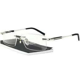 LUX Fashion Men Business Rectangular Rimless Glasses 52-18-140 Lätt titan Plankbearbetning Koncis ram för optisk receptbelagd Fullset Design Case