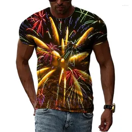 Homens camisetas Cor deslumbrante Fogos de artifício românticos Impressão de alta definição homens e mulheres crianças charme versátil em torno do pescoço manga curta