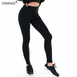 Kvinnors leggings visnxgi casual kvinnor svart elastisk fitness sport gym hög midja byxor push up spandex legging 230828